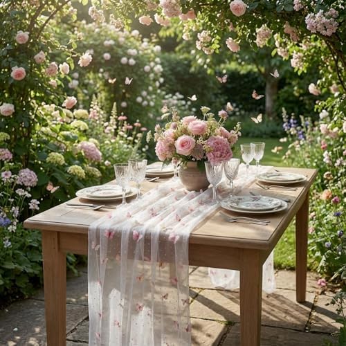 Remagr 2 Pcs 9.8 Ft Butterfly Table Runner Embroidery Tulle Wedding Decor - Image 5