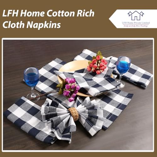 LFH Home 100% Cotton Cloth Reusable Dinner Napkins Set of 12 Washable Soft Decorative Buffalo Plaid Gingham and Checkered Table Napkins for Holidays Wedding Farmhouse Decor 18x18 Inch-Navy Blue&White - Image 2