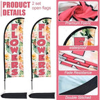 Buryeah 5 Sets Flower Banner Sign Kit Including 1 Flower Feather Flag 4 Double Sided Arrows Signs with Metal Stakes for Outside, Business Advertising, Directional Signage(Pink) - Image 4