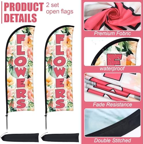 Buryeah 5 Sets Flower Banner Sign Kit Including 1 Flower Feather Flag 4 Double Sided Arrows Signs with Metal Stakes for Outside, Business Advertising, Directional Signage(Pink) - Image 4