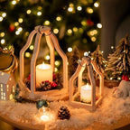 Romadedi Wooden Lantern Set of 2, 8.7" & 11.5" Tall, Whitewashed - Image 4