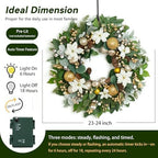 Christmas Wreaths for Front Door with Lights 24 Inch Prelit Christmas Wreath, Christmas Door Wreath with White Flowers, Gold Ornaments, Pine Cones, Greenery & Berries Indoor Outdoor - Image 4
