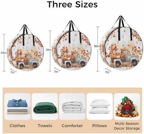 Thanksgiving Pumpkin Round Storage Bag 30 Inch, Truck Fall Maple Leaves Clothes Storage Container with Handles Heavy Duty Organizer for Comforter, Bedding & Holiday Wreaths - Image 7