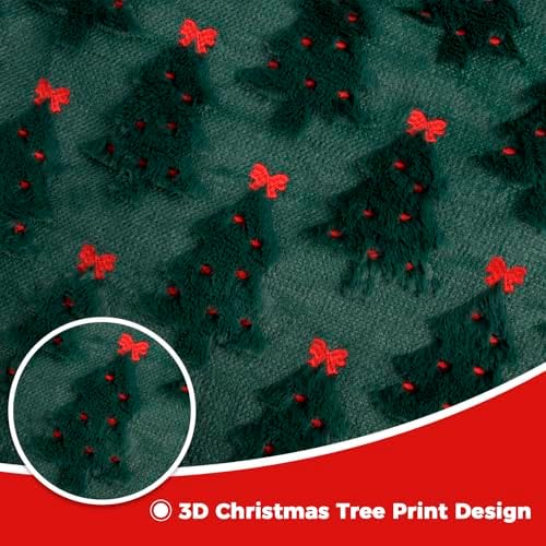 Christmas Decorations Throw Blanket for Couch – 50"x60" Green 3D Embroidered Christmas Tree Blanket, Soft Cozy Faux Fur Flannel Blankets, Warm Blanket for Sofa Bed Living Room Holiday Decor Gifts - Image 4