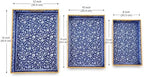 Decorative 3pcs Tray Set with Gold Handles, Elegant Luxury Style, for Living Room, Kitchen and Vanity. (Mosaic Blue Design) - Image 2