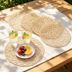 IcosaMro Round Woven Placemats Set of 12 for Dining Table, 15 Inches Paper Boho Decorative Circle Place Mats for Wedding Christmas Thanksgiving Day Holiday Dinner (Beige) - Image 2