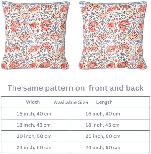 Ridhi Block Print Flamingo Pink Pillow Cover 18" x 18" (Pack of 2) Decorative Couch Pillows for Living Room, Chic Boho Cute Outdoor Pillows Covers Gifts for Spring, Easter and Valentine - Image 5