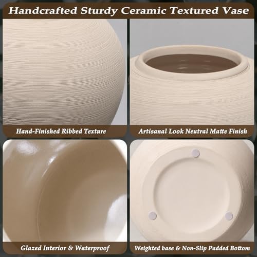 Tall Ceramic Vase 12 Inch Neutral Textured Vase,Cream Vase for Home Decor - Image 4