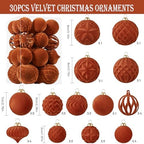 30pcs Velvet Christmas Ball Ornaments, Flocked Shatterproof Christmas Ornaments Hanging Xmas Tree Decorations Set for Home Party Holiday Decor (Multi-Size, Orange) - Image 2