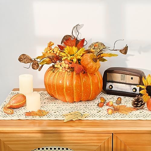 Waipfaru Fake Pumpkin Decor, Decorative Pumpkins for Fall, Fall Centerpieces for Tables, Fall Decor Artificial Pumpkins for Home Table Thanksgiving Halloween Indoor Outdoor Porch Bathroom Decor - Image 4