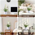 Fake Orchid Plant 19" Tall, Realistic Touch Leaves, Potted Cymbidium Artificial Plants Indoor for Home Decor Small Office Home Living Room-White - Image 3