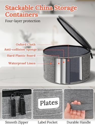 Cirhy Hard Shell China Storage Containers,4-Piece Dish storage Set, Grey - Image 4
