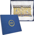 The Dreidel Company Hanukkah Menorah Enamel Pomegranate & Blue Bird Design, Hand-Painted Enameled Metal This Ornate 9 Branch Menorah Measures 12" High X 10" Wide - Image 6