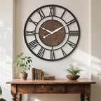 24 Inch Black Roman Numerals Large Wall Clock with Walnut Dial - Image 3