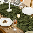 Artoid Mode 6PC Boho Cheesecloth Gauze Olive Green Wedding Table Runner, 120 Inch Seasonal Fabric Kitchen Dining Holiday Table Decor for Home Party Indoor - Image 3