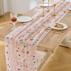 BINBE 6pcs Pink Daisy Spring Table Runner Embroidery Gauze 10FT Florals Seasonal Tulle Holiday Birthday Kitchen Dining Table Decor for Home Party - Image 2