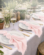 Pesonlook 24 Pcs Pink Handmade Cotton Cloth Napkins with Fringe, 16x16 Inch - Image 7