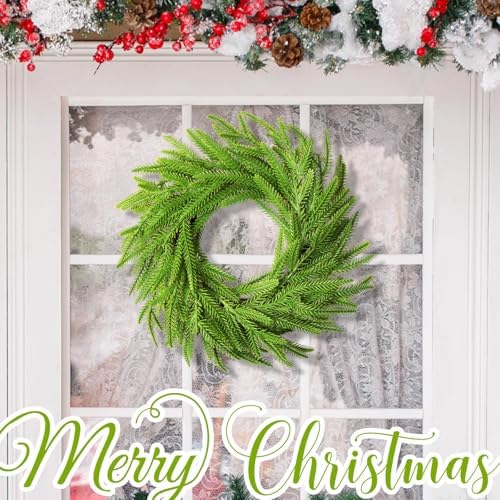 6 Pcs Christmas DIY Green Wreath 10 Inch Artificial DIY Faux Plain Wreaths Front Door Green Farmhouse Cabinets Indoor Outdoor Wall Decor(Norfolk Pine) - Image 5
