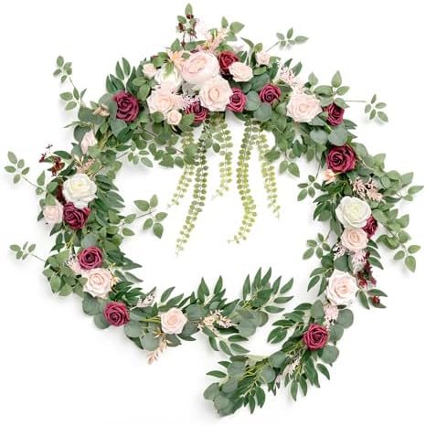 Ling's moment Burgundy Eucalyptus Flower Garland Wedding Arch 9 FT by LingsMoment