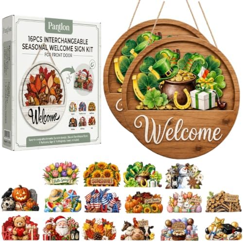 16 PCS Interchangeable Welcome Sign for Front Door Every Season Decoration by Unknown