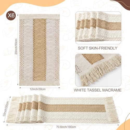 4 Sets Boho Kitchen Decor,Table Setting Decor with Round Woven,Rectangular Boho,Wooden Bead Napkin Rings,Cloth Napkins,Table Runner & Storage Basket,Natural Burlap Cotton for Kitchen Dining Table Home - Image 3