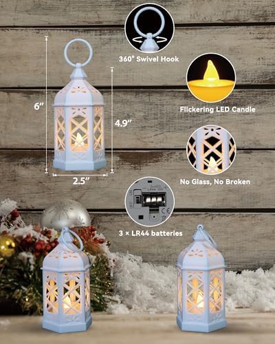 12-Pack Mini Moroccan Lanterns with LED Candle for Ramadan, Wedding, Festivals, Small Decorative Lanterns Shatterproof for Baby Shower & Table Centerpiece, Ornament, Party Decor, White - Image 3