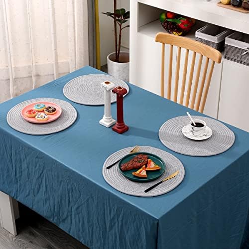 6 Pack Cotton Woven Placemats, 13.8 inches Round Plate Chargers Grey Thick Placemat Set Cotton Rope Braided Tablemats Rattan Tablemats Rustic Weave Placemats for Dining Table - Image 5