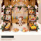 Wooden Cupcake Stand, 3 Tier Dessert Display Serving Tray with Swing and Flower Decoration, Foldable Tiered Ladders Stand for Party, Birthday, Wedding, Baby Shower, Table Food Display for Fruit Bread - Image 5