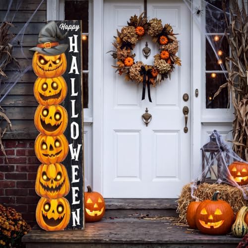 47" Halloween Porch Sign Lighted, Wooden Pumpkin Front Door Decor - Image 7
