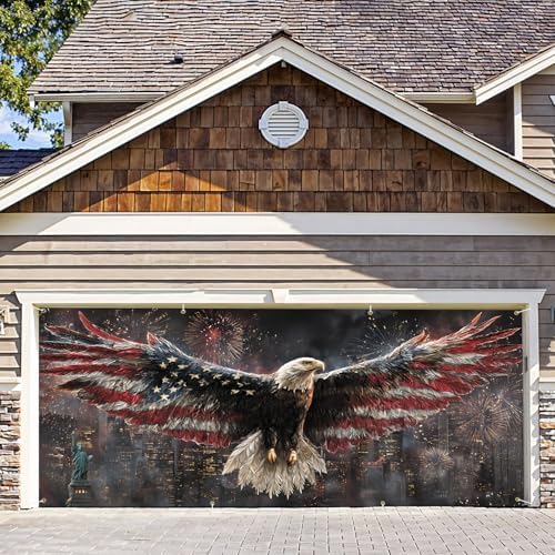 6 * 13FT Eagle flag Garage Door Cover Decorations Independence Day Garage Door Banner for Outdoor Indoor Patriot Party Photography Backdrop by ANNAQUEEN