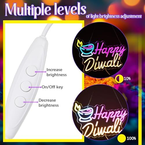 Glooglitter Diwali Oil Lamp Neon Sign LED Light Wall Decor, Happy Diwali - Image 5