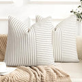 YCOLL Farmhouse Euro Sham Pillow Covers 26x26, Modern Throw Pillow Covers Set of 2, Gray and Beige Striped Patchwork Linen Decorative Pillows Cushion Covers for Bed Sofa Couch Living Room Home Decor by PillowCoversExpert