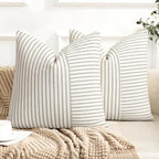 YCOLL Farmhouse Euro Sham Pillow Covers 26x26, Modern Throw Pillow Covers Set of 2, Gray and Beige Striped Patchwork Linen Decorative Pillows Cushion Covers for Bed Sofa Couch Living Room Home Decor by PillowCoversExpert