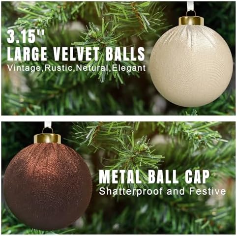 15 Pcs 3.15" Large Brown Velvet Balls Ornaments for Christmas Tree Neutral - Image 2