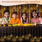 Riakrum 2 Pcs 8.2 ft Diya Lights Diwali String Lights Curtain 120 LED Lights Indoor Light Lamps for Diwali Decorations for Home Wall Window Indian Wedding Garden Bedroom Outdoor Christmas Party Gift - Image 4