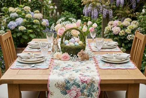 English Garden Luxury Handcrafted Placemats (Reversible) Cotton Quilted Fabric Machine Washable – Set of 6 – Elegant Home Decor – 14 x 19 inches - Bloom Collection - Image 6