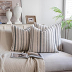 Cethom Grey Boho Throw Pillow Covers 22x22 Inch Set of 2, Stripe Textured Decorative Couch Pillow Cases for Bed, Sofa, Living Room, Bedroom, Farmhouse Home Accent Cushion Covers - Image 2