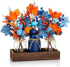 Rtteri 3 Pcs Blue and Orange Fall Mason Jar Centerpiece with Wood Tray by Rtteri