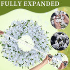LOKEISNA Spring Wreath White Forsythia Door Wreath, 24 Inch Summer Wreaths for Front Door Outside, Artificial Handmade Forsythia Flower Wreath for Front Door Window Wall Indoor Outdoor Décor Gift - Image 2