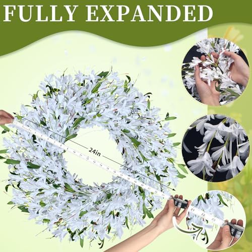 LOKEISNA Spring Wreath White Forsythia Door Wreath, 24 Inch Summer Wreaths for Front Door Outside, Artificial Handmade Forsythia Flower Wreath for Front Door Window Wall Indoor Outdoor Décor Gift - Image 2