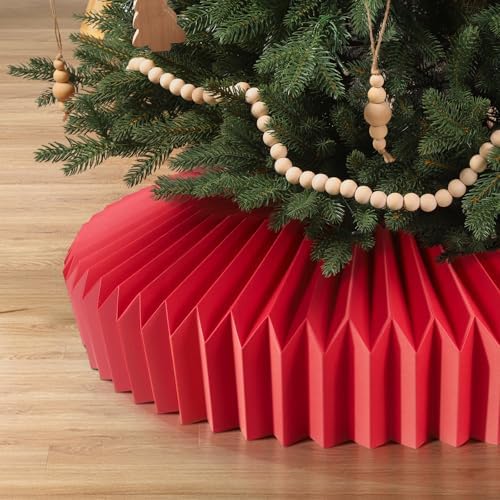 Honeycomb Christmas Tree Collar Red Foldable Paper Base Cover Decoration by JOICEE
