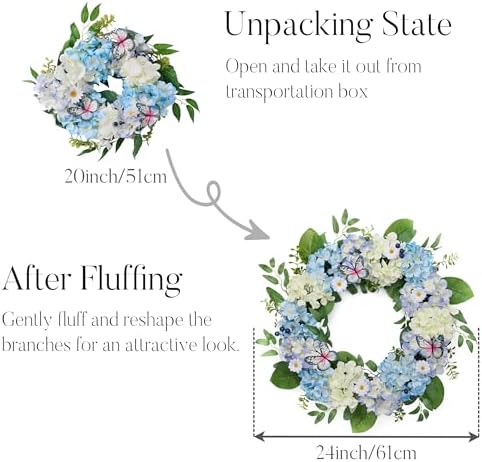 Valery Madelyn 24" Hydrangeas Spring Summer Wreaths for Front Door - Image 6