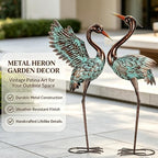 37" Blue Heron Statue Outdoor Decor, Large Metal Cranes, Patina - Image 7