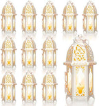 Potchen 12 Pcs Moroccan Lanterns White Candle Lantern Holders, 2.7" x 6.3" by Potchen