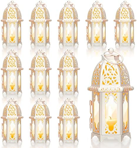 Potchen 12 Pcs Moroccan Lanterns White Candle Lantern Holders, 2.7" x 6.3" by Potchen