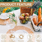 24 PCS Round Woven Placemats Set, 8 Boho Rattan Tablemats 13" Natural Water Hyacinth Farmhouse Place Mats with 8 Napkin, 8 Wooden Beads Napkin Ring for Kitchen Dining Table Decor Wedding Christmas - Image 3