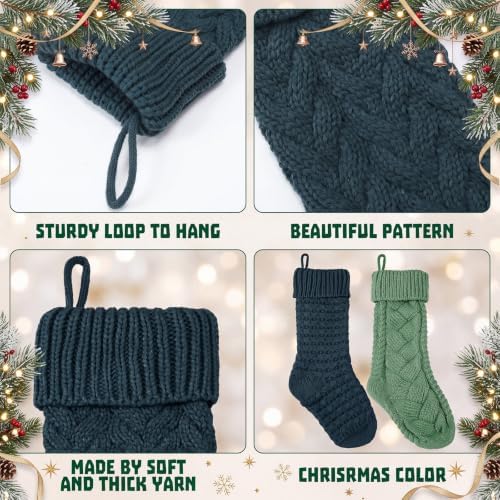 Syhood 6 Pcs Cable Knit Christmas Stockings Large Christmas Stocking, Fresh - Image 3