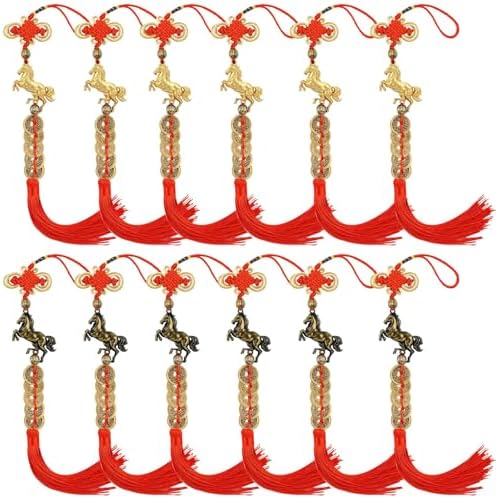 2026 Chinese New Year Horse Charms Lucky Horse Charms with Feng Shui Coins Red Hanging Tassels Ornaments Chinese Knot New Year Decorations for Home Wealth Success Good Luck (12) by Unknown