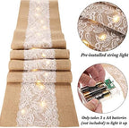 Xinnun 12 Pcs Burlap Table Runners with Lights Lace, 12 x 108 in, Flower - Image 3