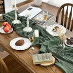 Artoid Mode Boho Forest Green Gauze 6 Pieces Wedding Table Runner, 120 Inch Birthday Fabric Kitchen Dining Holiday Table Decor for Home Party Indoor - Image 3